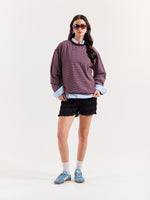 Load image into Gallery viewer, Burgundy & White Striped Loose Fit Cropped T-Shirt
