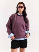 Load image into Gallery viewer, Burgundy & White Striped Loose Fit Cropped T-Shirt