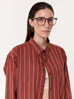 Load image into Gallery viewer, Burnt Red Striped Oversized Cropped Shirt