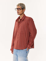 Load image into Gallery viewer, Burnt Red Striped Oversized Cropped Shirt