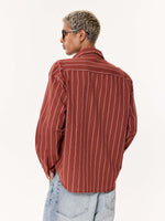 Load image into Gallery viewer, Burnt Red Striped Oversized Cropped Shirt