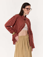 Load image into Gallery viewer, Burnt Red Striped Oversized Cropped Shirt