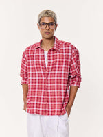 Load image into Gallery viewer, Cherry Red Oversized Cropped Gauze Shirt