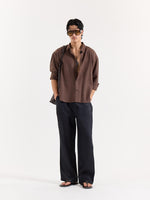 Load image into Gallery viewer, Chocolate Brown Linen Cropped Shirt
