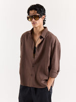 Load image into Gallery viewer, Chocolate Brown Linen Cropped Shirt