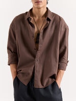 Load image into Gallery viewer, Chocolate Brown Linen Cropped Shirt