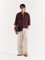 Load image into Gallery viewer, Coffee Brown Linen Cropped Shirt