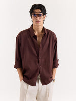 Load image into Gallery viewer, Coffee Brown Linen Cropped Shirt
