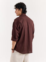 Load image into Gallery viewer, Coffee Brown Linen Cropped Shirt