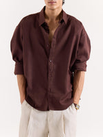 Load image into Gallery viewer, Coffee Brown Linen Cropped Shirt