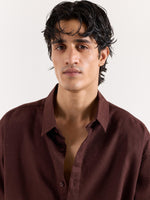 Load image into Gallery viewer, Coffee Brown Linen Cropped Shirt