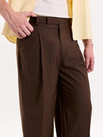 Load image into Gallery viewer, Copper Brown Pinstriped Baggy Fit Trousers