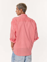 Load image into Gallery viewer, Coral Red Striped Oversized Cropped Shirt