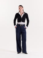 Load image into Gallery viewer, Dark Blue Pinstriped Baggy Fit Trousers