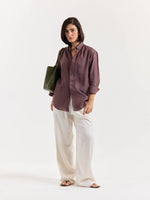 Load image into Gallery viewer, Brown Striped Irish Linen Shirt