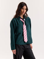Load image into Gallery viewer, Dark Green Striped Seersucker Cropped Shirt