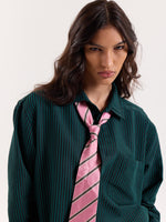 Load image into Gallery viewer, Dark Green Striped Seersucker Cropped Shirt