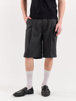 Load image into Gallery viewer, Dark Grey Pinstriped Trouser Shorts