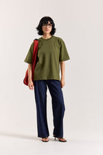 Load image into Gallery viewer, Olive Green Loose Fit Cropped T-Shirt