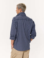Load image into Gallery viewer, Deep Blue Checkered Oversized Cropped Shirt