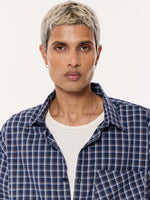 Load image into Gallery viewer, Deep Blue Checkered Oversized Cropped Shirt