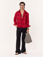 Load image into Gallery viewer, Deep Red Windowpane Cropped Shirt