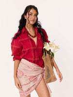 Load image into Gallery viewer, Deep Red Windowpane Cropped Shirt