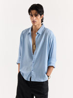 Load image into Gallery viewer, Dusty Blue Linen Cropped Shirt