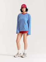 Load image into Gallery viewer, Electric Blue Striped Loose Fit Cropped T-Shirt