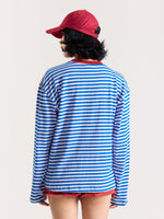Load image into Gallery viewer, Electric Blue Striped Loose Fit Cropped T-Shirt