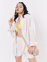 Load image into Gallery viewer, Multicolor Linen Striped Co-ord Set