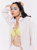 Load image into Gallery viewer, Multicolor Linen Striped Co-ord Set