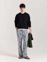 Load image into Gallery viewer, Dark Blue Striped Snowflake Pull-on Pants