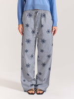 Load image into Gallery viewer, Dark Blue Striped Snowflake Pull-on Pants