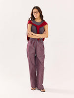 Load image into Gallery viewer, Burgundy Striped Poplin Pull-on Pants
