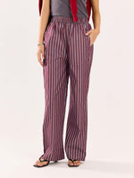 Load image into Gallery viewer, Burgundy Striped Poplin Pull-on Pants