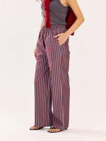 Load image into Gallery viewer, Burgundy Striped Poplin Pull-on Pants