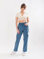 Load image into Gallery viewer, Teal Blue Corduroy Cargo Trousers