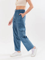 Load image into Gallery viewer, Teal Blue Corduroy Cargo Trousers