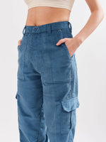 Load image into Gallery viewer, Teal Blue Corduroy Cargo Trousers