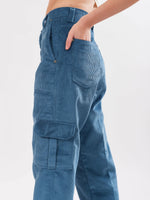 Load image into Gallery viewer, Teal Blue Corduroy Cargo Trousers