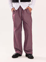 Load image into Gallery viewer, Burgundy Striped Poplin Pull-on Pants