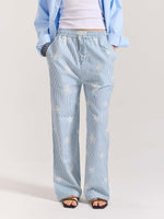 Load image into Gallery viewer, Light Blue Striped Snowflake Pull-on Pants