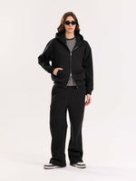 Load image into Gallery viewer, Black Cropped Zip-Up Hoodie