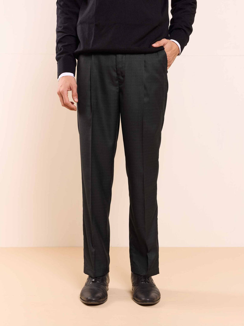 Black Straight Fit Checked Trousers