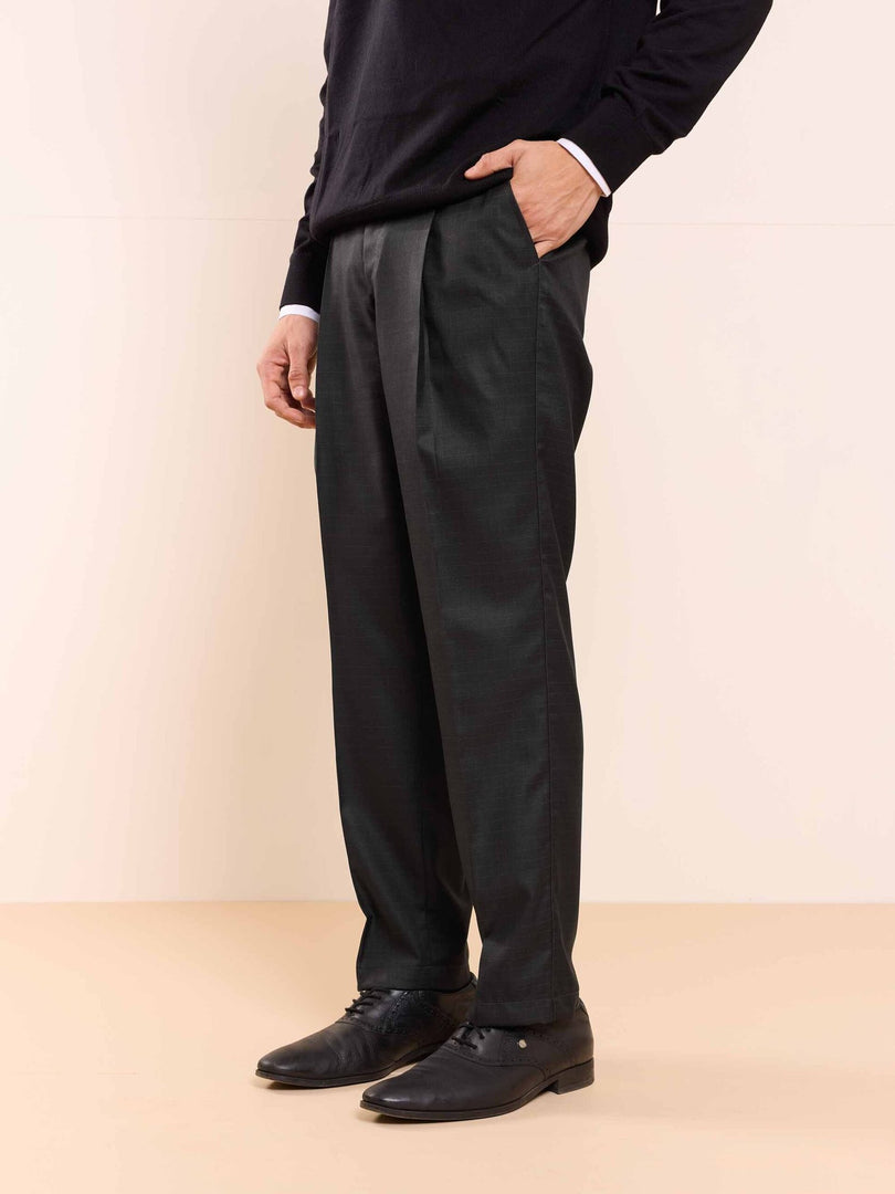 Black Straight Fit Checked Trousers