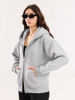 Load image into Gallery viewer, Marl Grey Cropped Zip-Up Hoodie