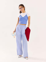 Load image into Gallery viewer, Powder Blue Striped Poplin Pull-on Pants