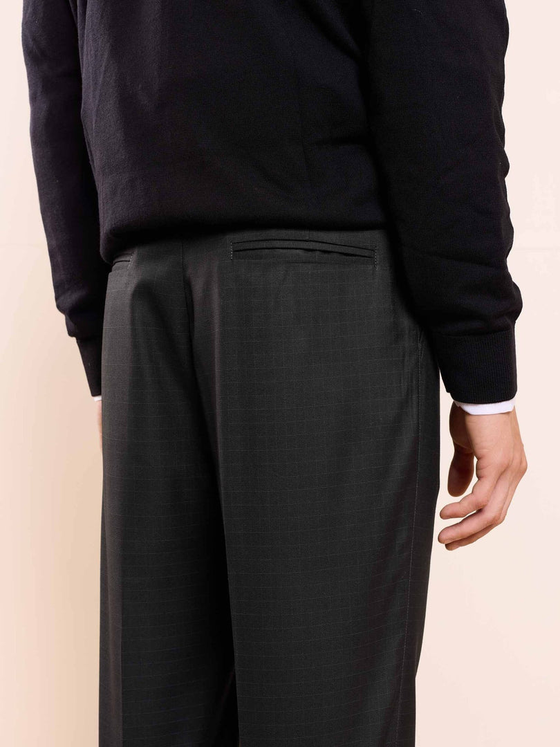 Black Straight Fit Checked Trousers