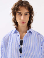 Load image into Gallery viewer, Blue Striped Seersucker Shirt